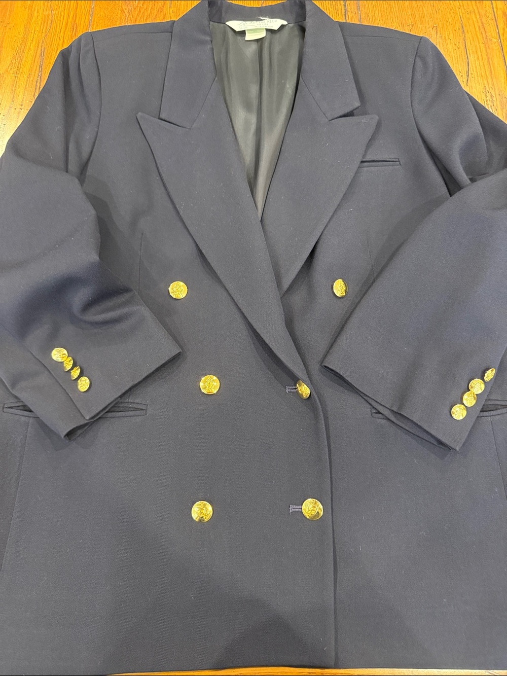 ✨ VTG Austin Reed Women's Dark Navy Double-Breasted Wool Blazer Gold Buttons 16